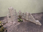Décor wargame 3D ruines post-apocalyptiques avec figurines de science-fiction